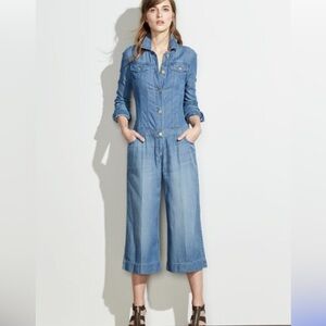 Michael Kors Blue Denim Button-Up Jumpsuit